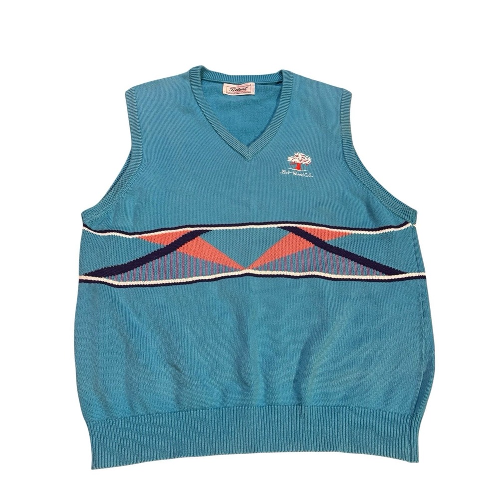 Titleist Sweater Vest V Neck Teal Orange Mens Large Vintage Grandpacore‎